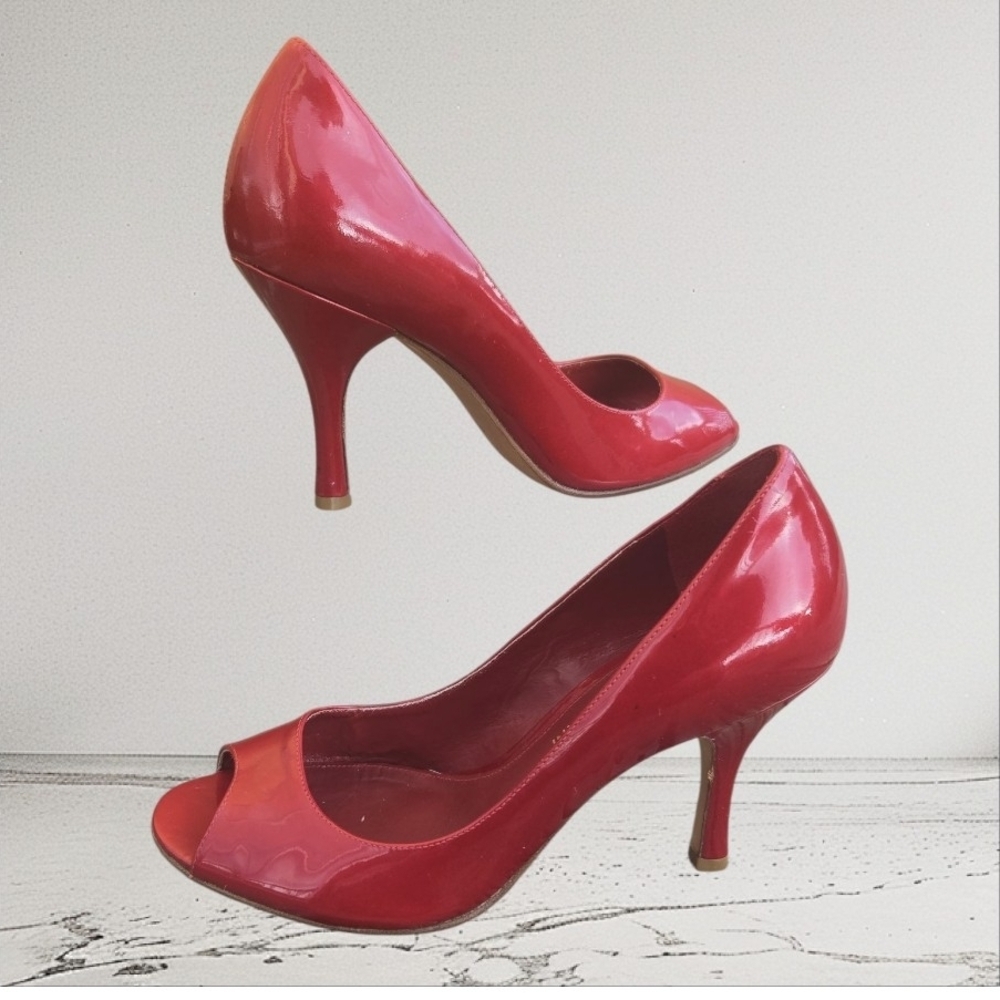 ANTONIO MELANI, Elegant Red Peep-Toe Heels.Size 6.5 M - Picture 3 of 7